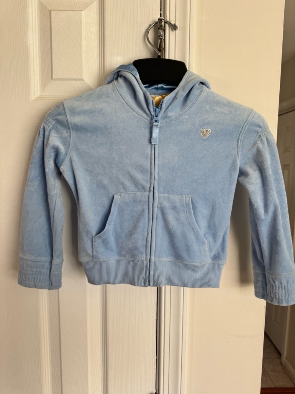 TKS Girls 4 Light Blue Velour Full Zip Hoodie Jacket Heart Y2K Style NWT Flaws
